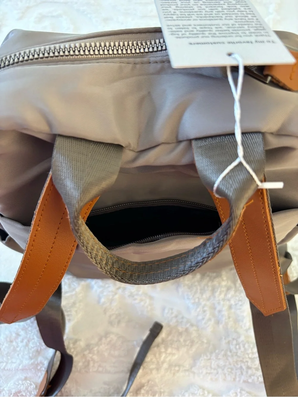 Dafuqi Backpack Taupe Gray Tan Faux Leather Silver Accents medium size NWT